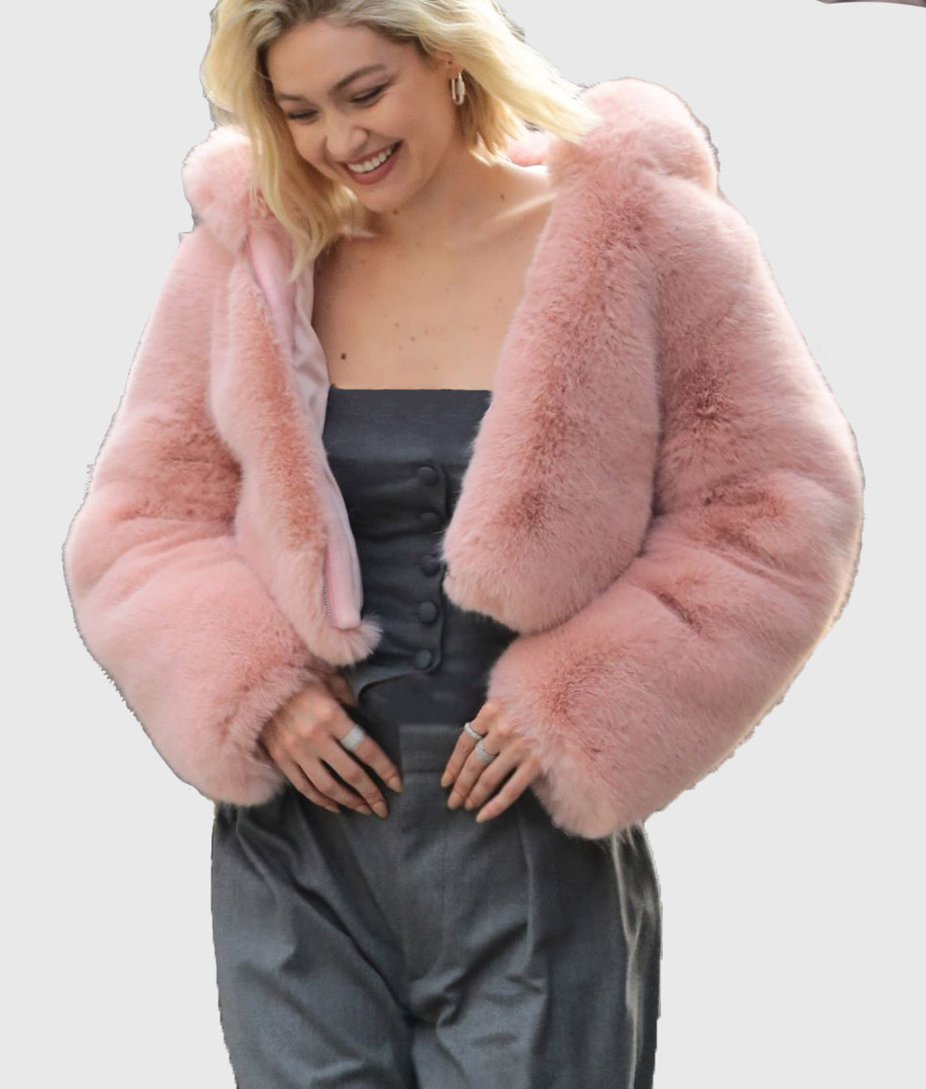 Gigi Hadid Pink Fur Jacket (1)