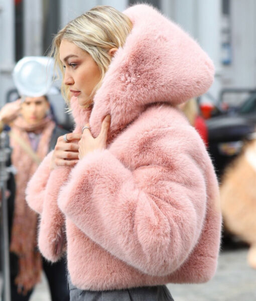 Gigi Hadid Maybelline Commercial Pink Fur Jacket-3