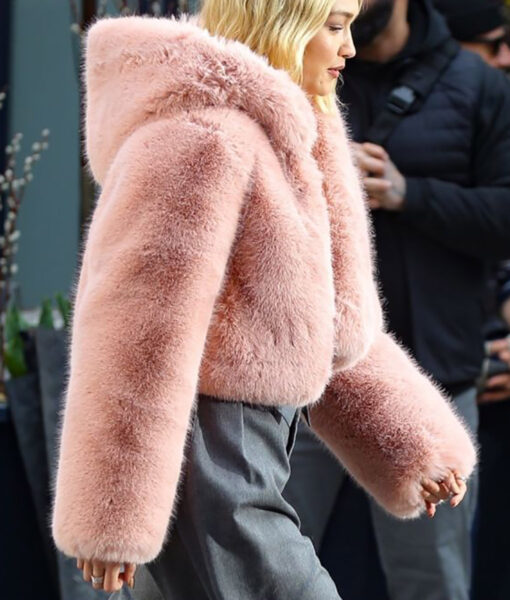 Gigi Hadid Maybelline Commercial Pink Fur Jacket-4