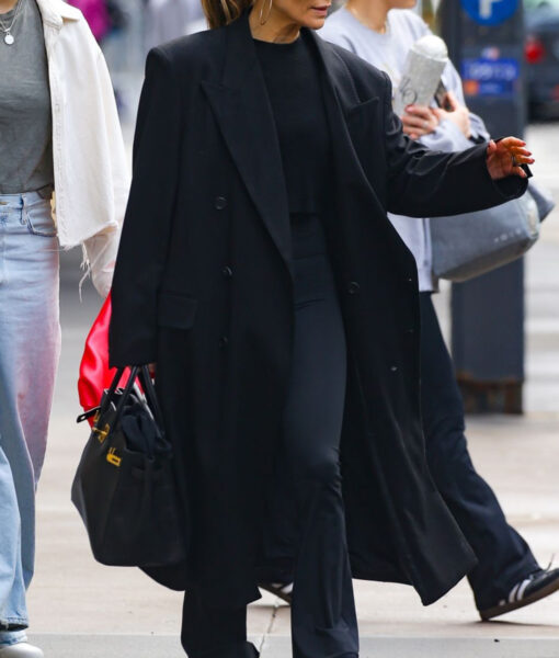 Jennifer Lopez Long Wool Black Coat-2