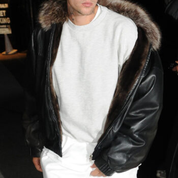 Justin Bieber Dinner Night Black Shearling Leather Jacket-2