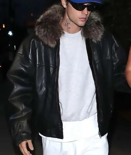 Justin Bieber Dinner Night Black Shearling Leather Jacket-4