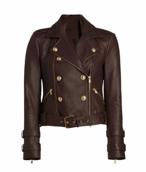 Kaitlin Olson Hacks Chocolate Brown Leather Jacket-5
