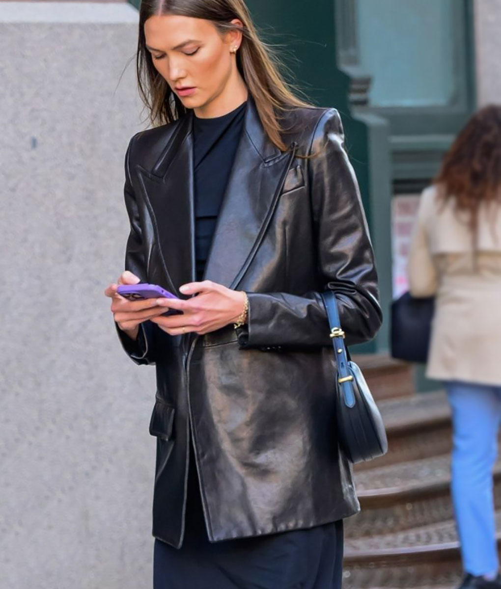 Karlie Kloss Black Leather Blazer (1)