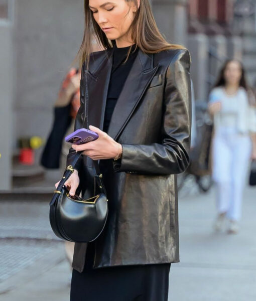 Karlie Kloss Subway Station Black Leather Blazer