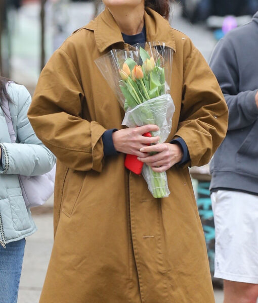 Katie Holmes Cotton Brown Trench Coat-2