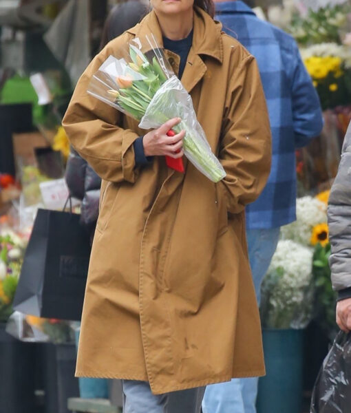 Katie Holmes Cotton Brown Trench Coat-3