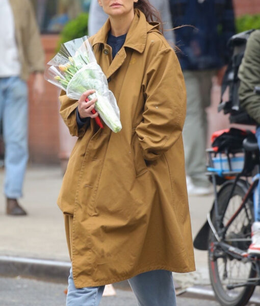 Katie Holmes Cotton Brown Trench Coat-4