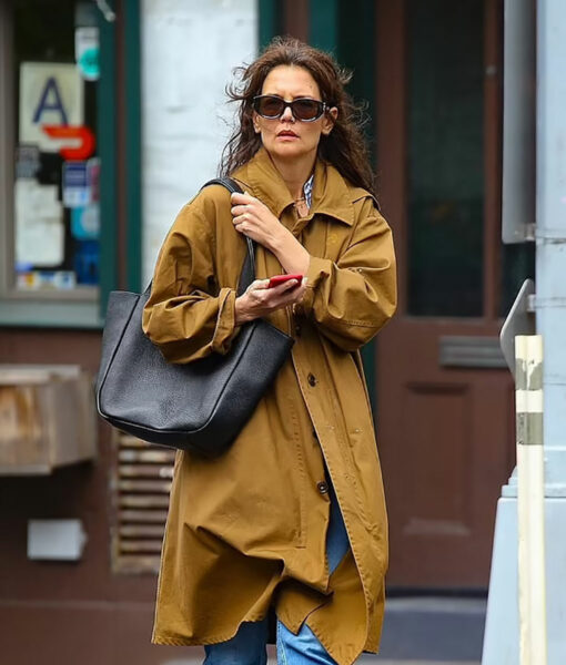 Katie Holmes Cotton Brown Trench Coat-1