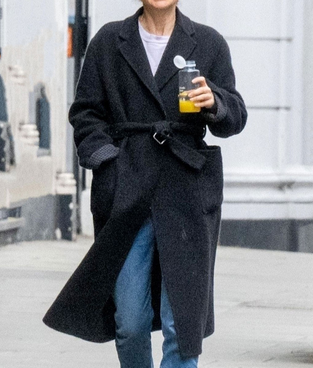 Natalie Portman Belted Black Coat (2)