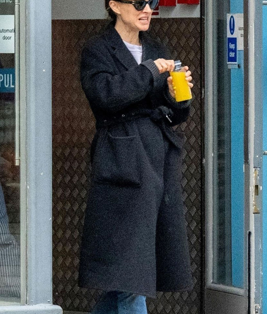 Natalie Portman Belted Black Coat (3)