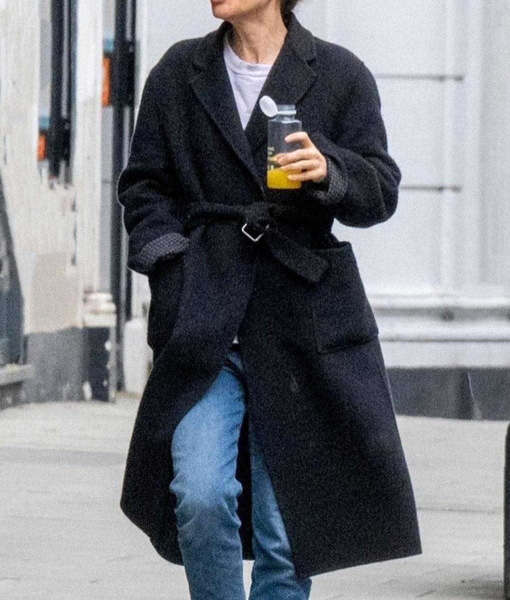 Natalie Portman Belted Black Coat (4)