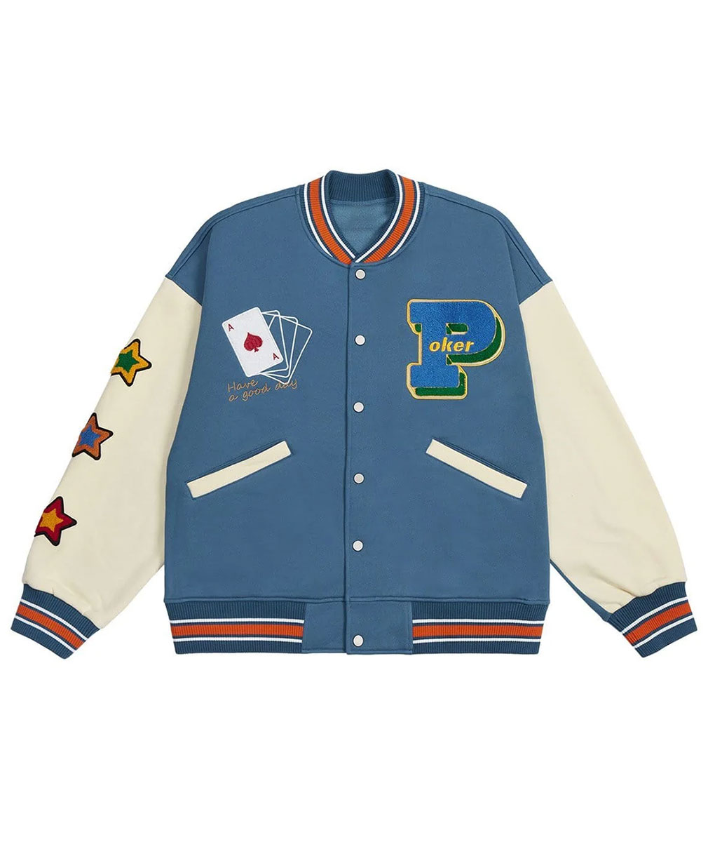 Poker Lucky Blue Varsity Jacket-3