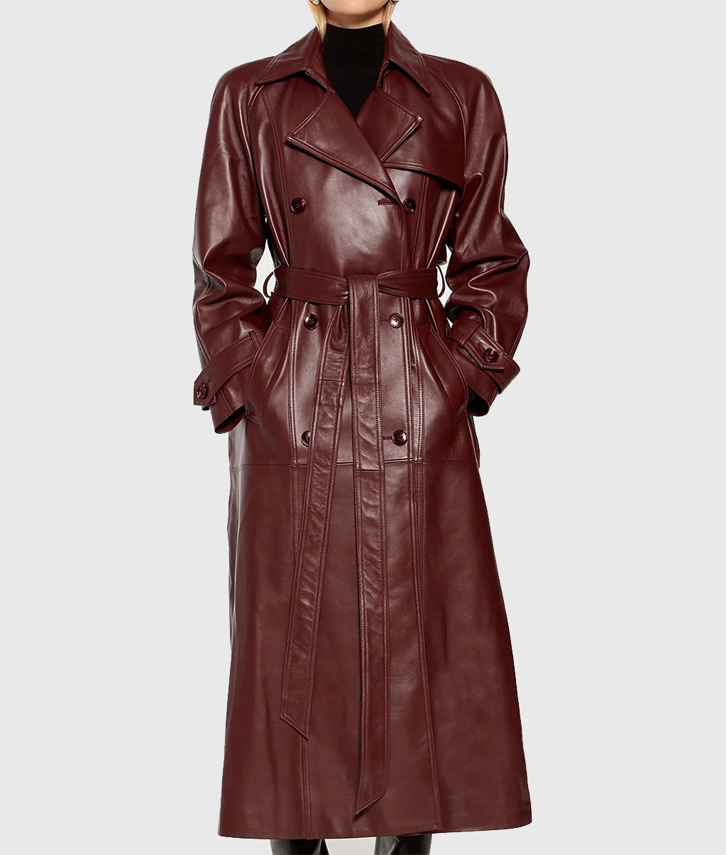 Selena Gomez Knicks Game Maroon Leather Coat (2)