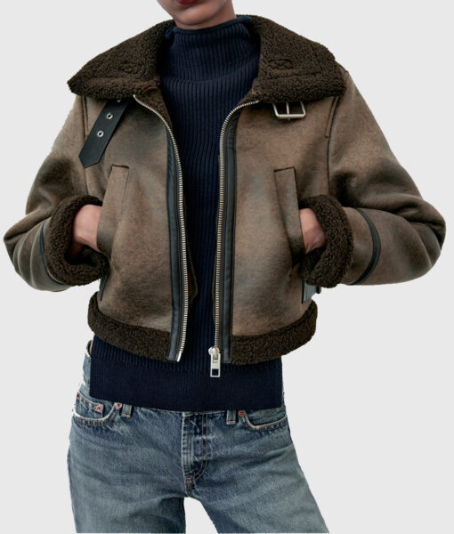 Sofia Pernas Tracker (Billie Matalon) Brown Leather Shearling Aviator Jacket