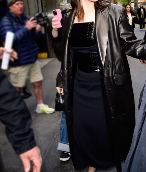 TIME100 Summit 2024 Selena Gomez Black Leather Coat-4