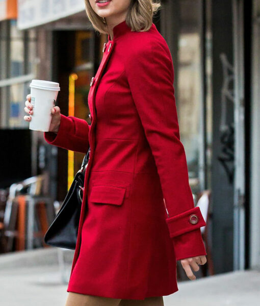 Taylor Swift Double Breasted Red Wool Coat-3