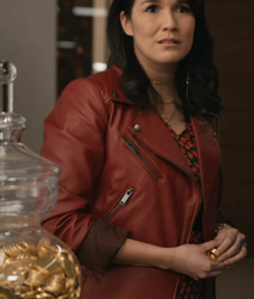 The Afterparty Zoe Chao Maroon Leather Jacket-2