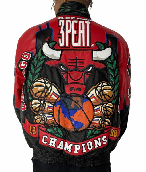 Three Peat Repeat NBA Finals Chicago Bulls Jacket-2
