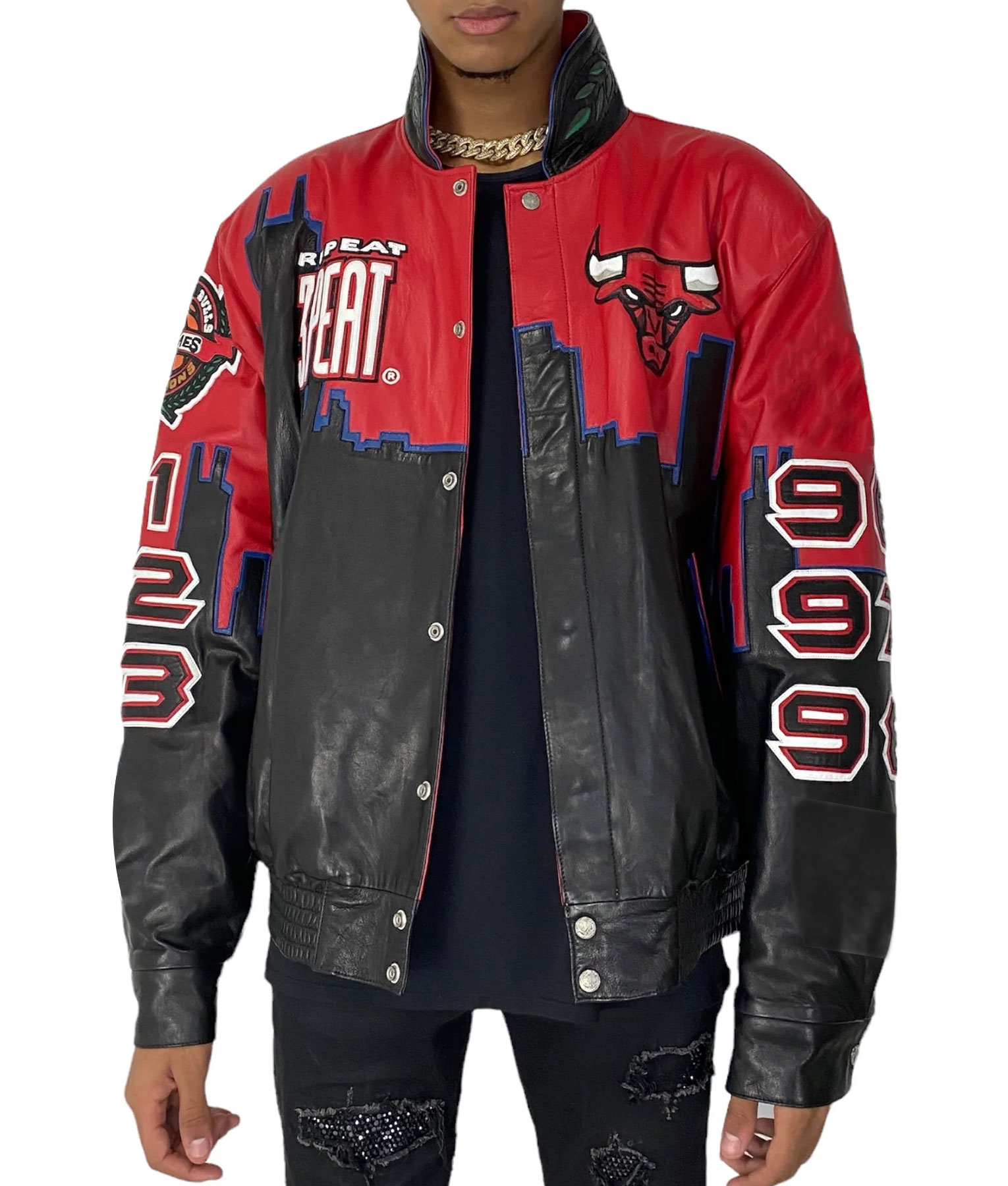 Three Peat Chicago Bulls Leather Jacket (2)