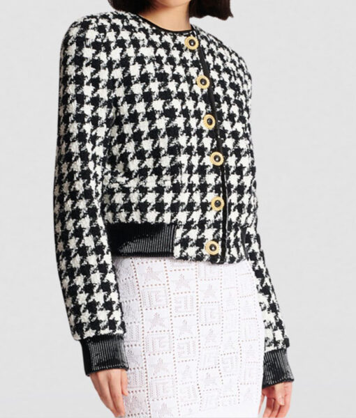 Today Show Alison Brie Houndstooth Round Neck Jacket-3