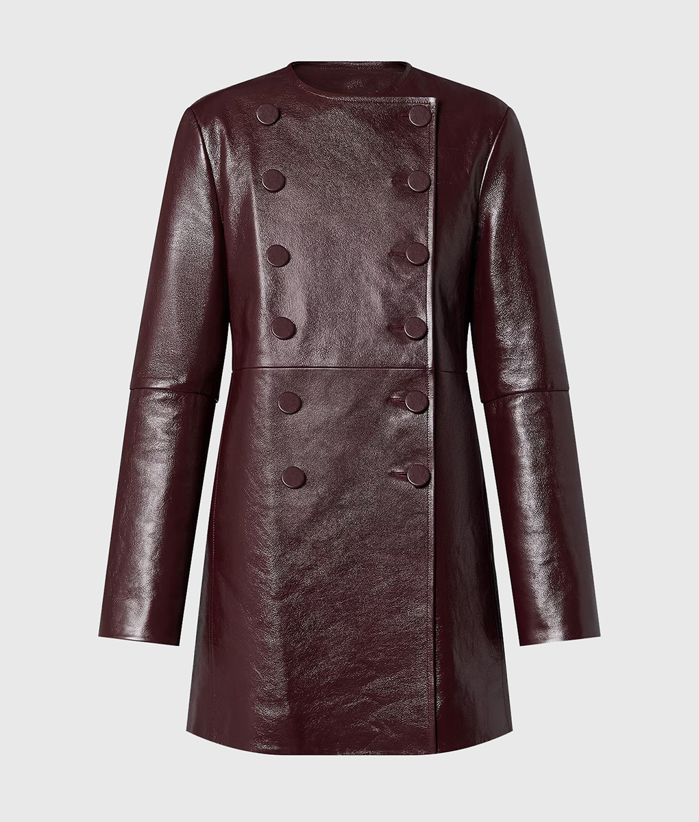 Hannah Einbinder Maroon Leather Coat (2)