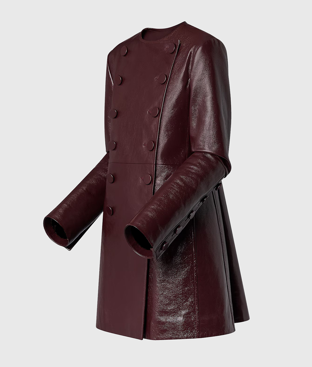 Hannah Einbinder Maroon Leather Coat (3)