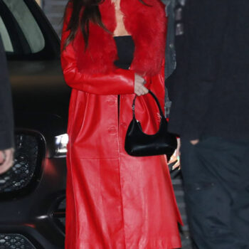 Megan Fox Fur Red Leather Trench Coat-3
