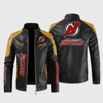 New Jersey Devils black Leather Biker Jacket