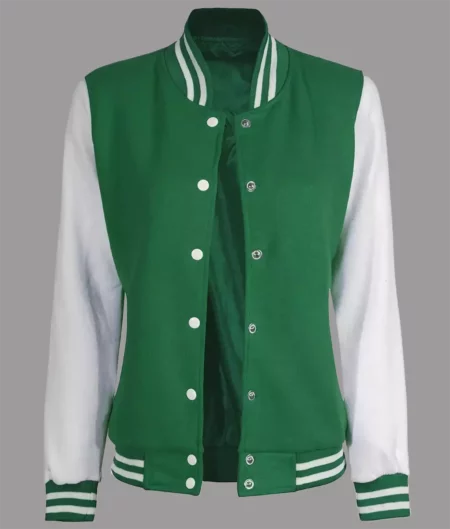 Ashley Green and White Varsity Jacket-4