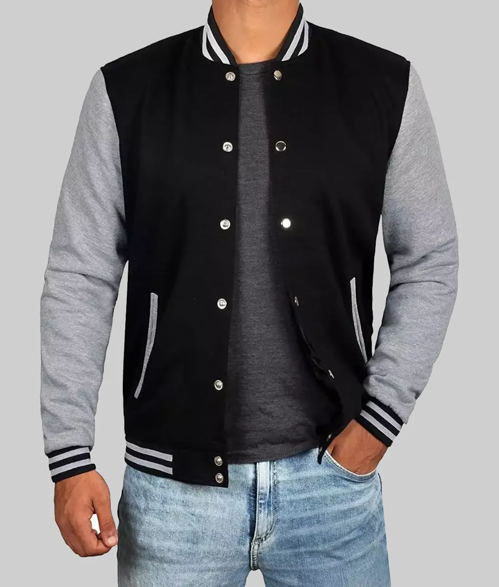 William Black and Gray Varsity Jacket - Usjackets