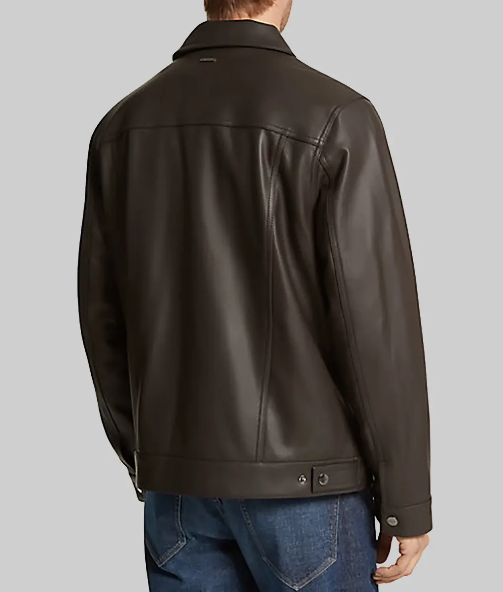 Albert Dark Brown Leather Trucker Jacket-2