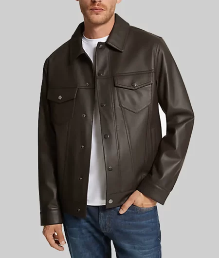 Albert Dark Brown Leather Trucker Jacket-1