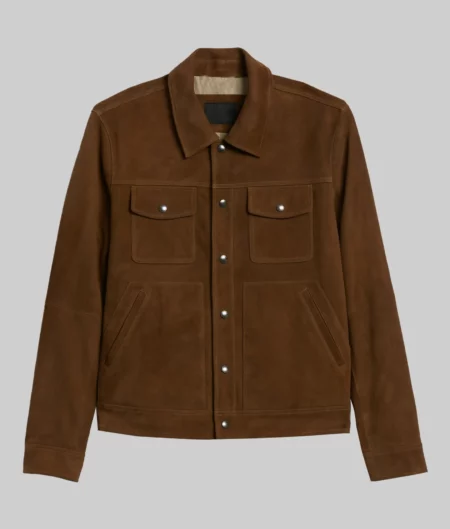 Alvin Dark Brown Suede Trucker Jacket-4