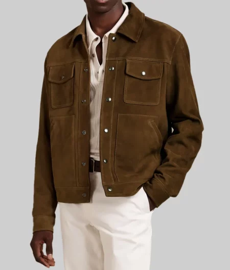 Alvin Dark Brown Suede Trucker Jacket-1