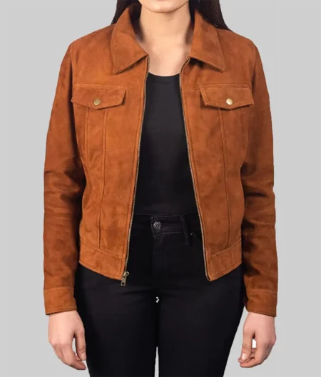 Scarlett Dark Brown Suede Trucker Jacket-2