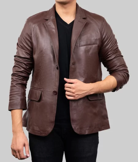 Stewart Dark Brown Leather Blazer-2