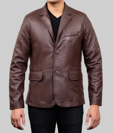 Stewart Dark Brown Leather Blazer-3