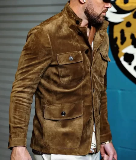Travis Kelce Brown Suede Jacket - Side View