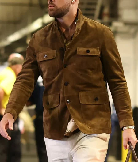 Travis Kelce Brown Suede Jacket - Front View